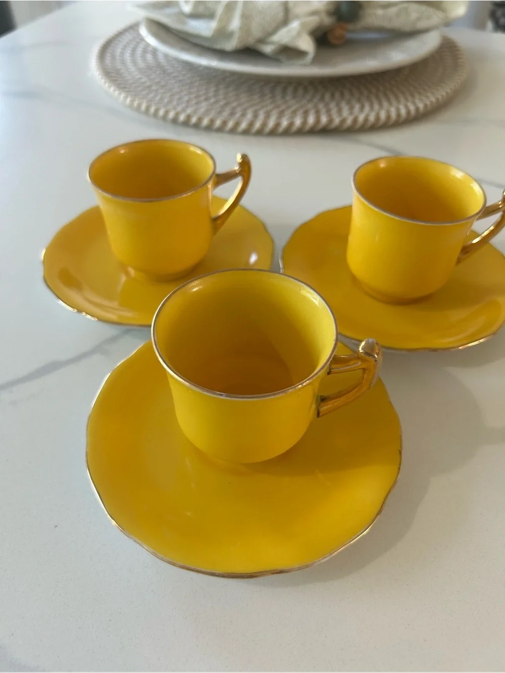 3 Sets Of Mini GOLDCASTLE Yellow Tea Cups